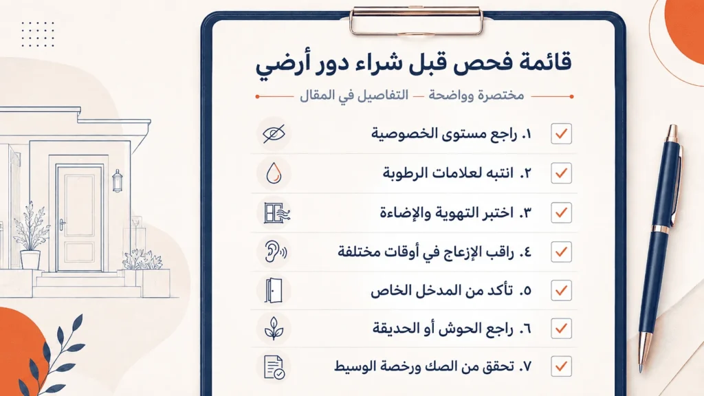 قائمة فحص قبل شراء شقة في الدور الأرضي