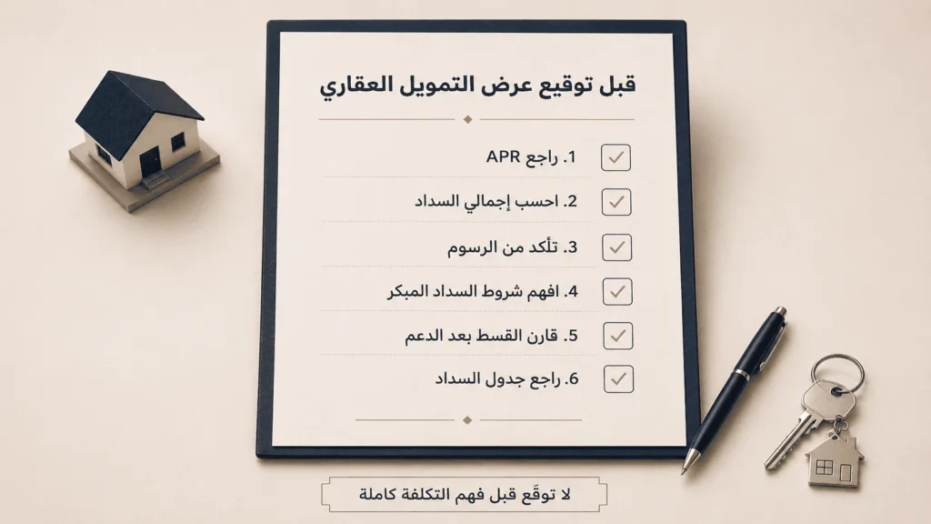 قائمة فحص قبل توقيع عرض التمويل العقاري